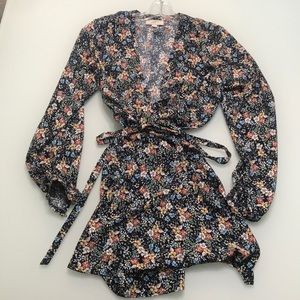Floral long sleeve wrap dress